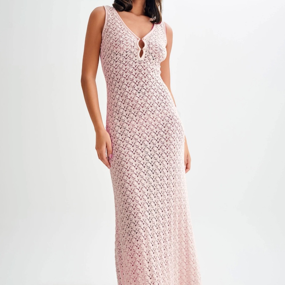 Elegant Pink Crochet Maxi Dress